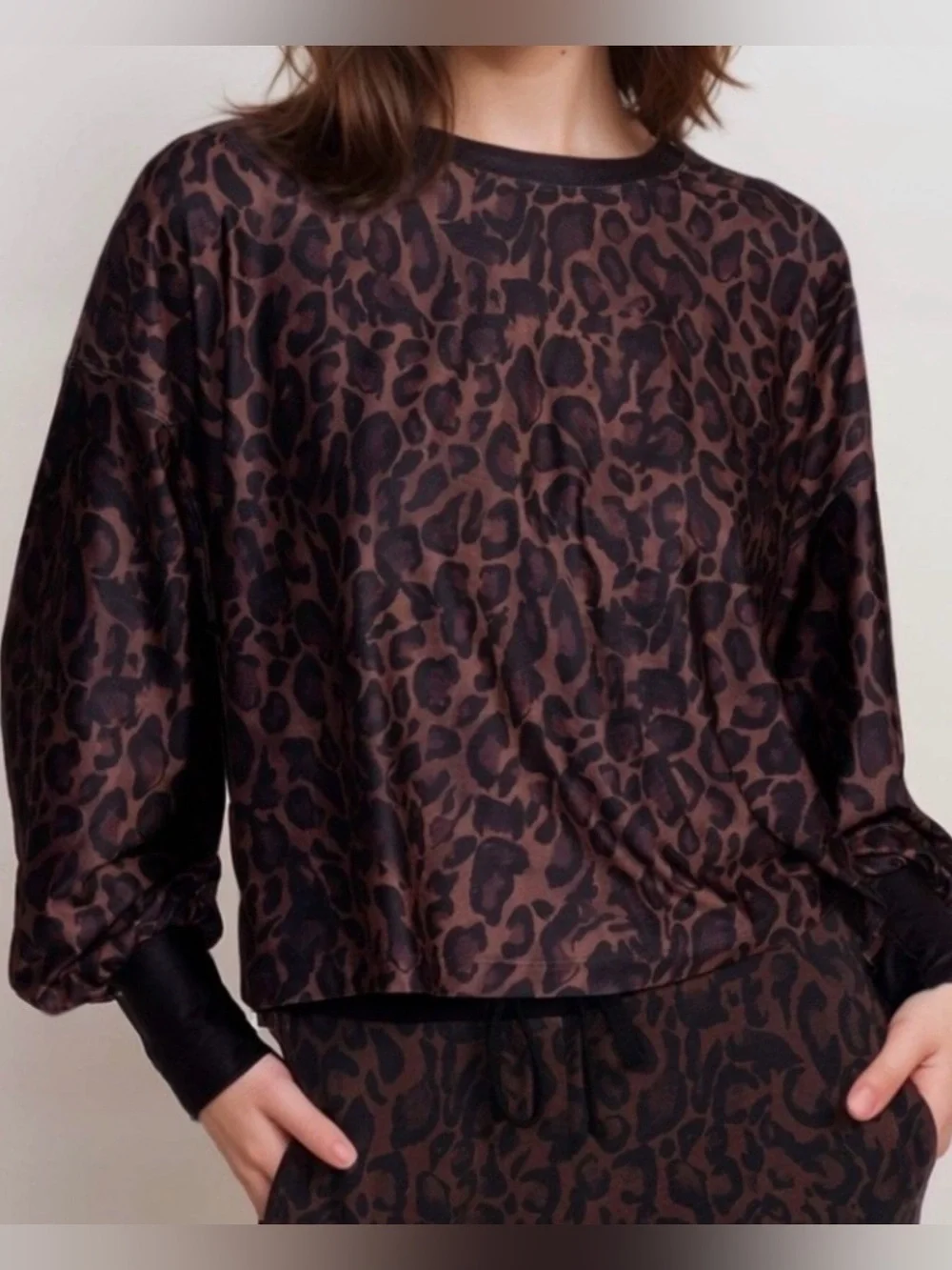 Johnny Was Active French Leopard Drop Shoulder Top XS